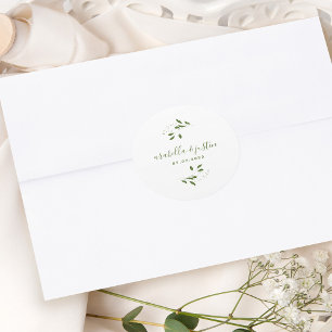 Moderne Script Botanische Groene Huwelijk Ronde Sticker