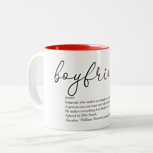 Moderne Script Boyfriend Definitie Liefde Hart Tweekleurige Koffiemok (Voorkant links)