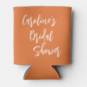 Moderne Script Bruidsdouche Aangepast Oranje Blikjeskoeler (Voorkant)