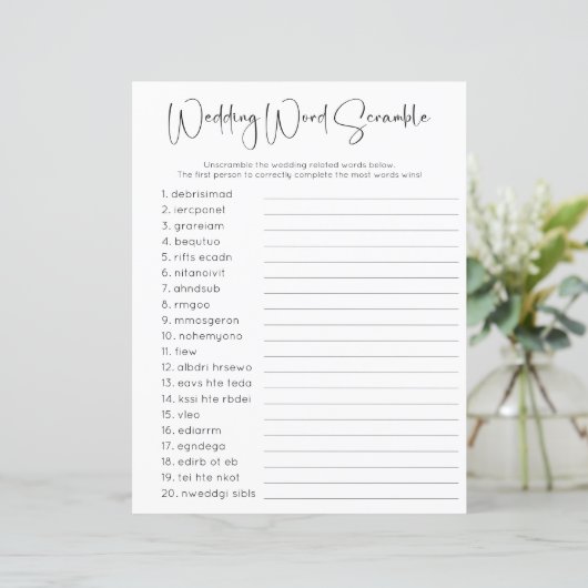 Moderne Script Bruidsfeest Woordzoekspel (Staand voorkant)