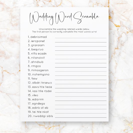 Moderne Script Bruidsfeest Woordzoekspel