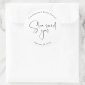 Moderne Script Bruidsfeest Ze Heeft Ja Gezegd Ronde Sticker (Tas)