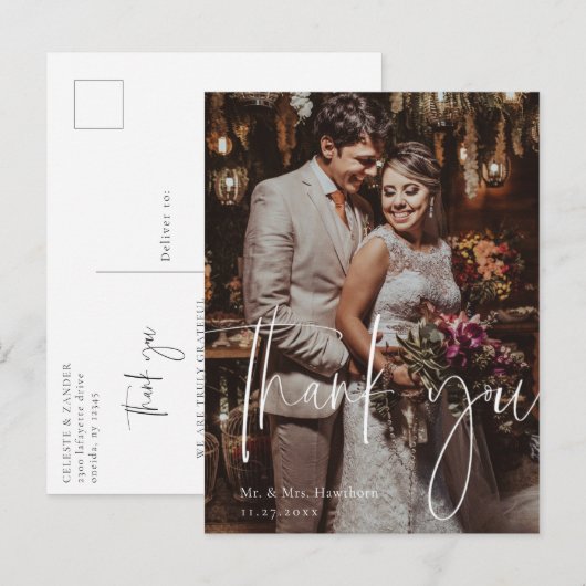 Moderne Script Bruidsfoto Dank Je Briefkaart (Voorkant / Achterkant)