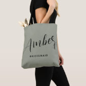 Moderne script bruidsmeisje naam grote tote tas. bag (Dichtbij)