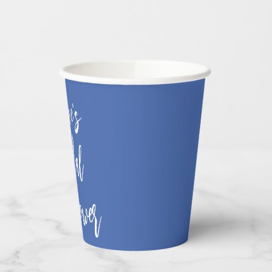 Moderne Script Bruidsmeisjes Bruiloft Eigen Blauwe Papieren Bekers (Links)