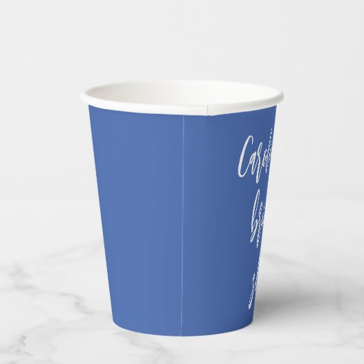 Moderne Script Bruidsmeisjes Bruiloft Eigen Blauwe Papieren Bekers (Rechts)