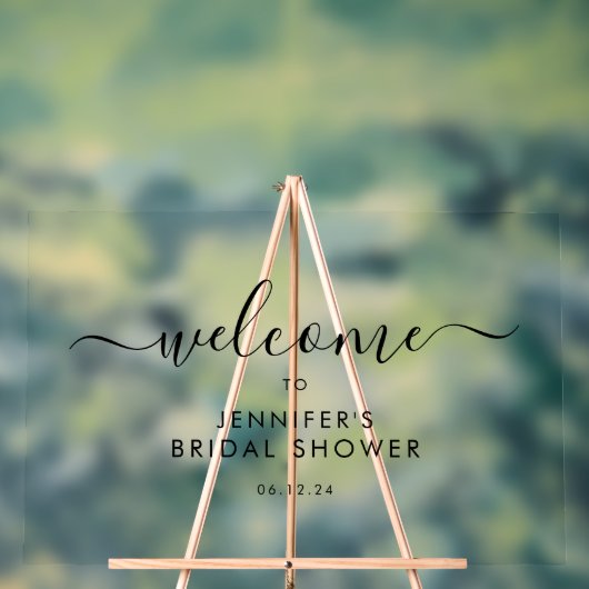 Moderne Script Bruidsmeisjesfeest Welkom Zwart Acryl Bord (Neutraal)