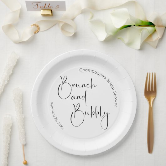 Moderne Script Bruiloft Brunch en Champagne Bruids Papieren Bordje (Huwelijk)