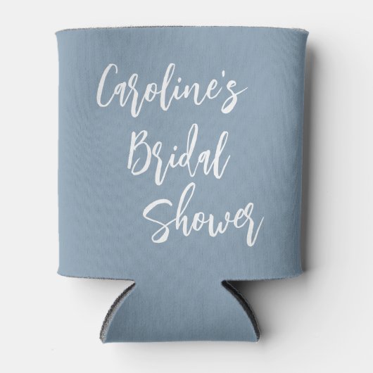 Moderne Script Bruiloft Feest Custom Dusty Blue Blikjeskoeler (Voorkant)