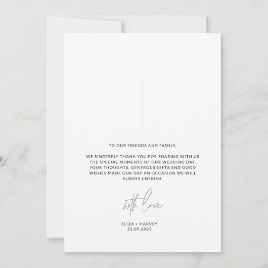 Moderne Script bruiloft foto dank u kaart (Achterkant)