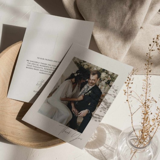 Moderne Script bruiloft foto dank u kaart