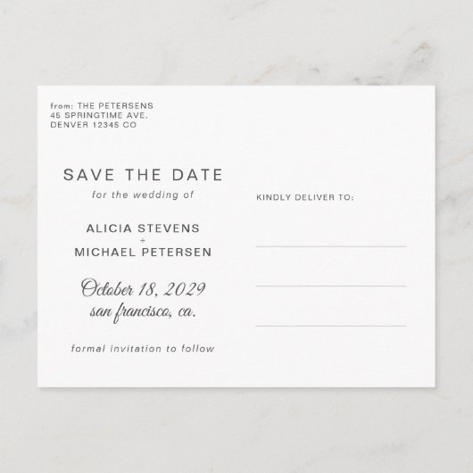 Moderne script bruiloft foto opslaan van de datum aankondigingskaart (Achterkant)