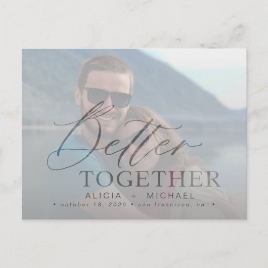 Moderne script bruiloft foto opslaan van de datum aankondigingskaart (Voorkant)