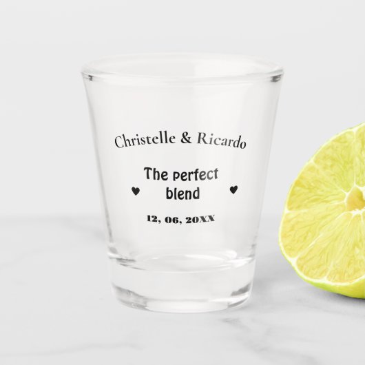 Moderne script bruiloft het perfecte mengsel shot glas (Voorkant)