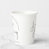 Moderne Script Bruiloft Love is Brewing Papieren Bekers (Links)