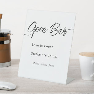 Moderne Script Bruiloft Open Bar Eenvoudige Feeste Reclamebord Met Voetstuk