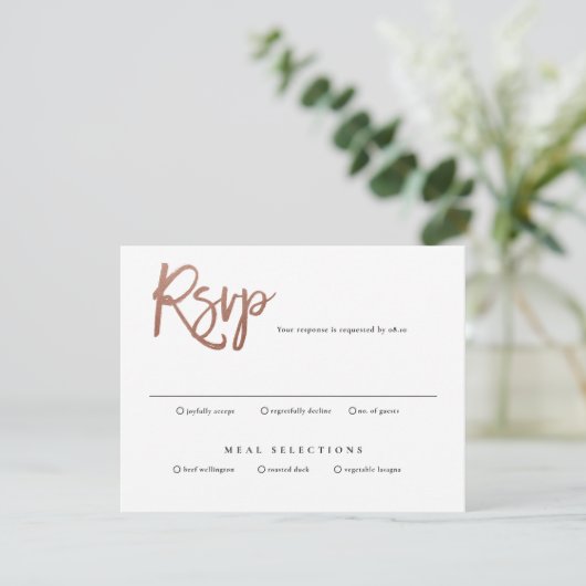 Moderne script bruiloft RSVP kaart (Staand voorkant)