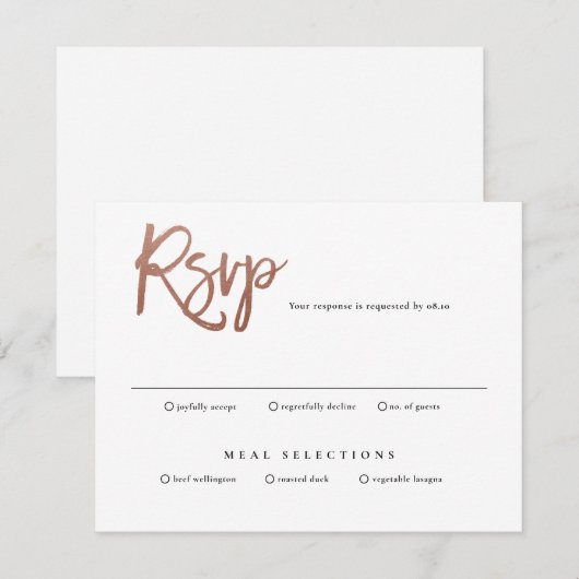 Moderne script bruiloft RSVP kaart (Voorkant / Achterkant)