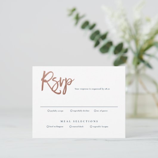 Moderne script bruiloft RSVP kaart (Staand voorkant)