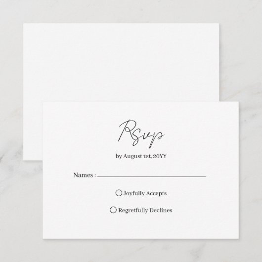 Moderne Script Bruiloft RSVP Kaartje (Voorkant / Achterkant)