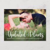 Moderne script bruiloft uitstel foto briefkaart (Voorkant)