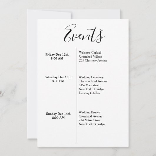 Moderne script bruiloften welkom & route weekend kaart (Achterkant)