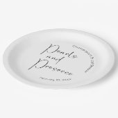 Moderne Script Bruiloftsborrel Parels en Prosecco Papieren Bordje (Gekanteld)