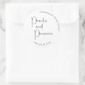Moderne Script Bruiloftsborrel Parels en Prosecco Ronde Sticker (Tas)