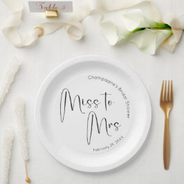 Moderne Script Bruiloftsfeest Miss tot Mrs Papieren Bordje