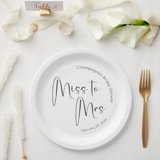 Moderne Script Bruiloftsfeest Miss tot Mrs Papieren Bordje (Huwelijk)