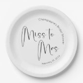 Moderne Script Bruiloftsfeest Miss tot Mrs Papieren Bordje (Voorkant)