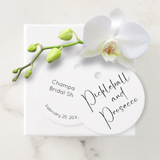 Moderne Script Bruiloftspartij Pickleball & Prosec Bedankjes Labels