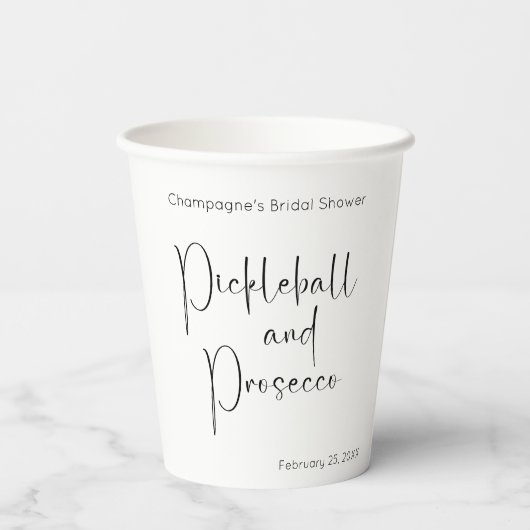 Moderne Script Bruiloftspicknick Pickleball & Pros Papieren Bekers (Achterkant)