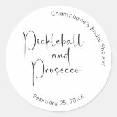 Moderne Script Bruiloftspicknick Pickleball & Pros Ronde Sticker (Voorkant)