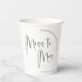 Moderne Script Bruiloftsshower Miss tot Mrs Papier Papieren Bekers (Voorkant)