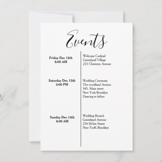 Moderne script bruiloftswelkom & route weekend kaart (Achterkant)