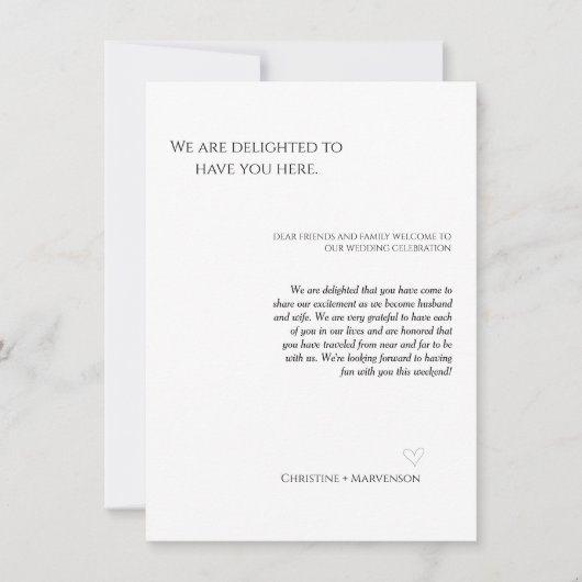 Moderne script bruiloftswelkom & route weekend kaart (Voorkant)