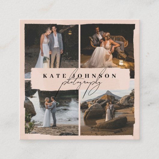 Moderne Script Brush Blush Roze Foto's Fotograaf Vierkante Visitekaartje (Voorkant)