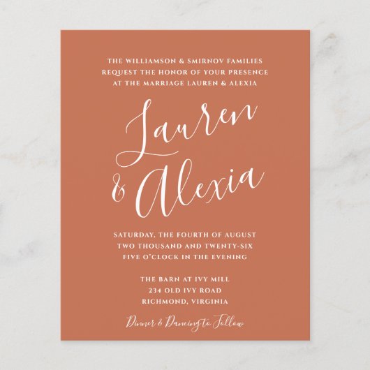 Moderne Script Budget Foto Wedding Invitation (Voorkant)