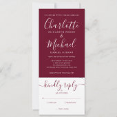 Moderne Script Burgundy All In One Foto Bruiloft Kaart (Voorkant)