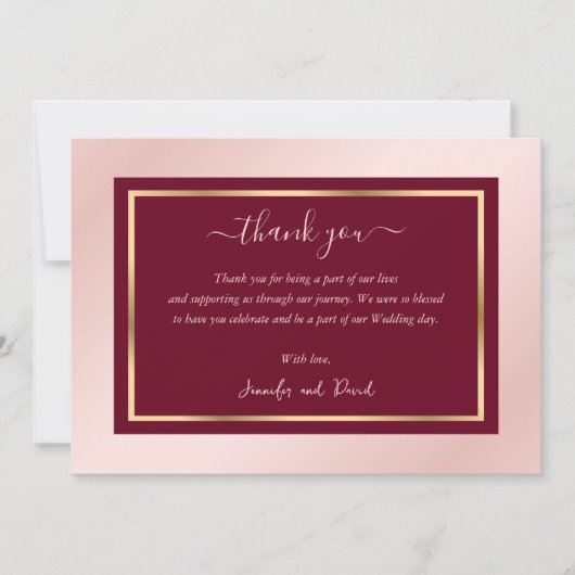 Moderne Script Burgundy Blush Gold Hartelijk dank Bedankkaart (Voorkant)
