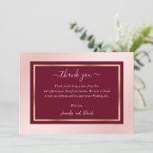 Moderne Script Burgundy Blush Gold Hartelijk dank Bedankkaart (Staand voorkant)