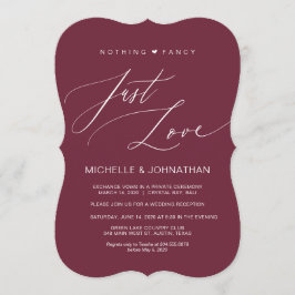 Moderne Script Burgundy Trouw Elopement Ontvangst Kaart