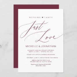 Moderne Script Burgundy Trouwen Elopement Ontvangs Kaart