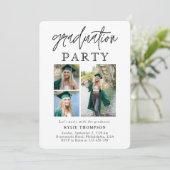 Moderne script calligrafie drie foto afstuderen kaart (Staand voorkant)