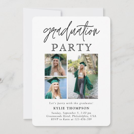Moderne script calligrafie drie foto afstuderen kaart (Voorkant)