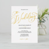 Moderne Script Calligrafie Luxe Trouwdag Echt Goud Folie Uitnodiging (Staand Voorkant)