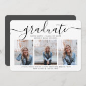 Moderne Script Calligraphy 3 Photo Afstuderen Kaart (Voorkant / Achterkant)