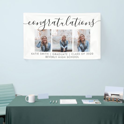 Moderne Script Calligraphy 3 Photo Afstuderen Spandoek (Beurs)