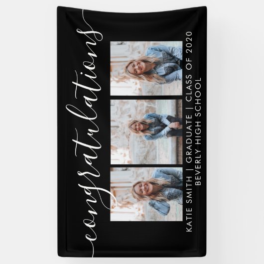 Moderne Script Calligraphy 3 Photo Afstuderen Spandoek (Verticaal)